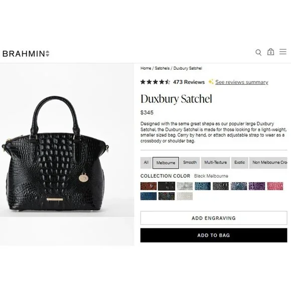 Brahmin Duxbury Satchel Black Melbourne Croc Embossed Leather Designer Purse Bag - Picture 5 of 16